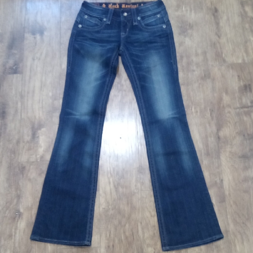Rock Revival NWOT Women's 26 Bootcut Bejeweled Faux Leather Pockets Distressed